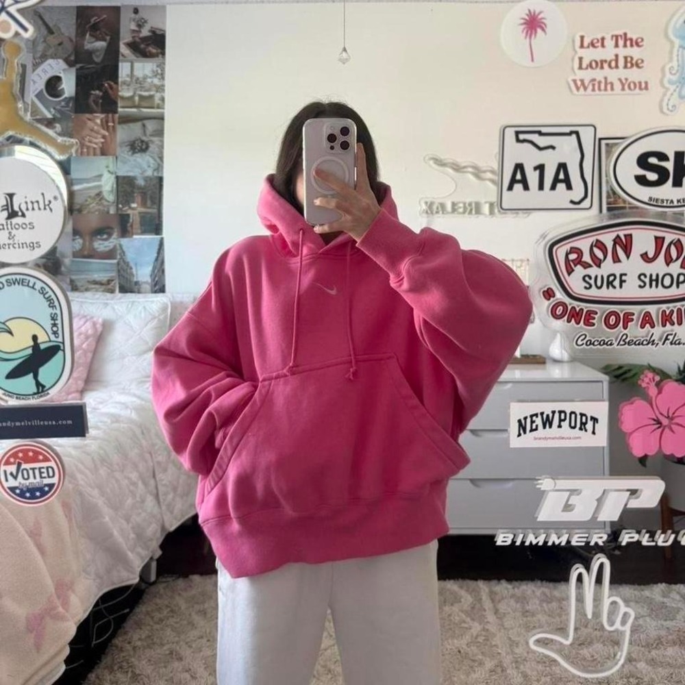 hot pink nike center swoosh hoodie